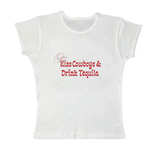 kiss cowboys drink tequila baby tee
